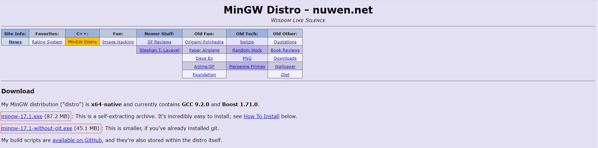 MinGW下载页面